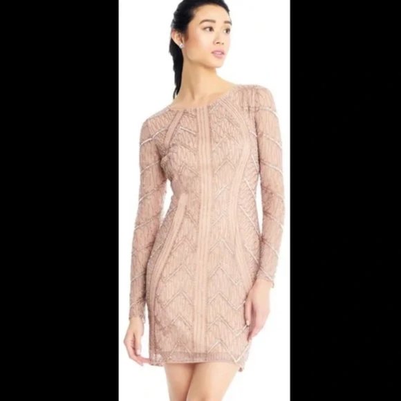 Adrianna Papell Dresses & Skirts - Adrianna Papell Rose Gold Sequin & Beaded Cocktail Dress